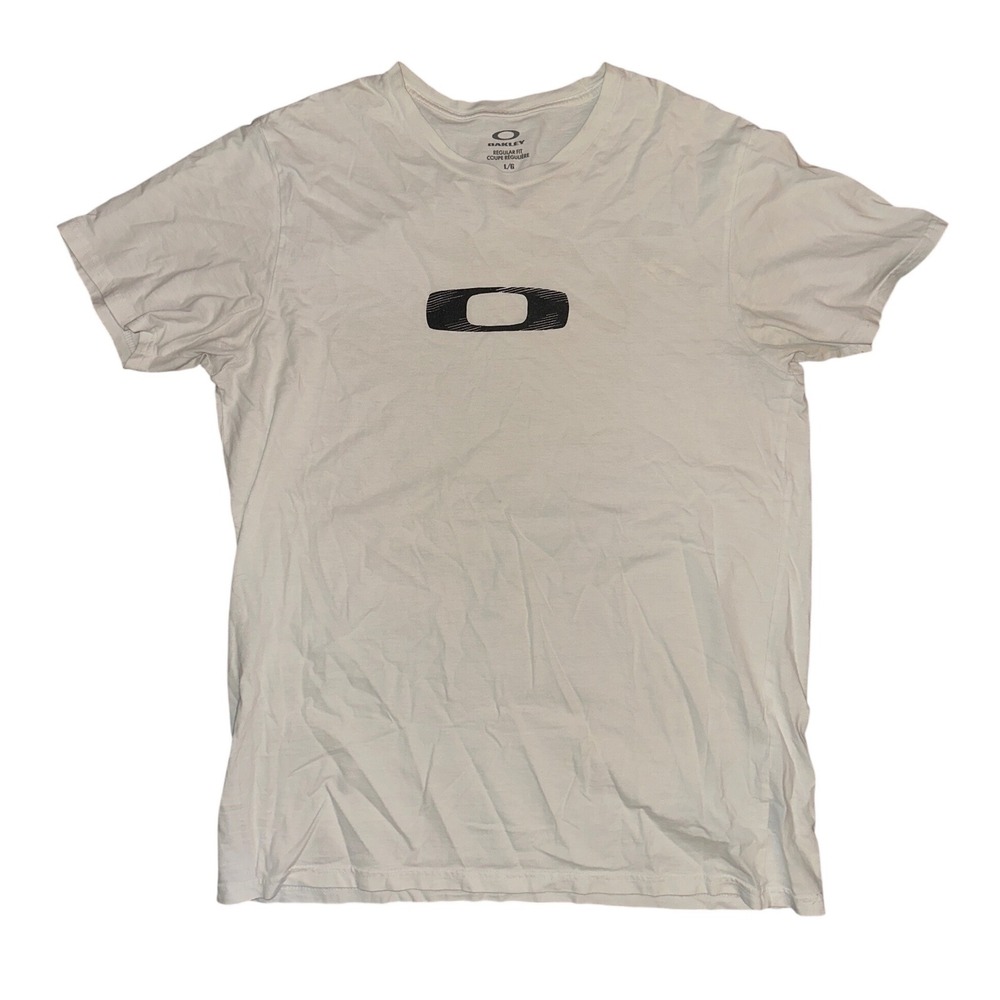 Oakley Mens Regular Fit Ellipse Logo Graphic T-Shirt White Large Short Sleeve